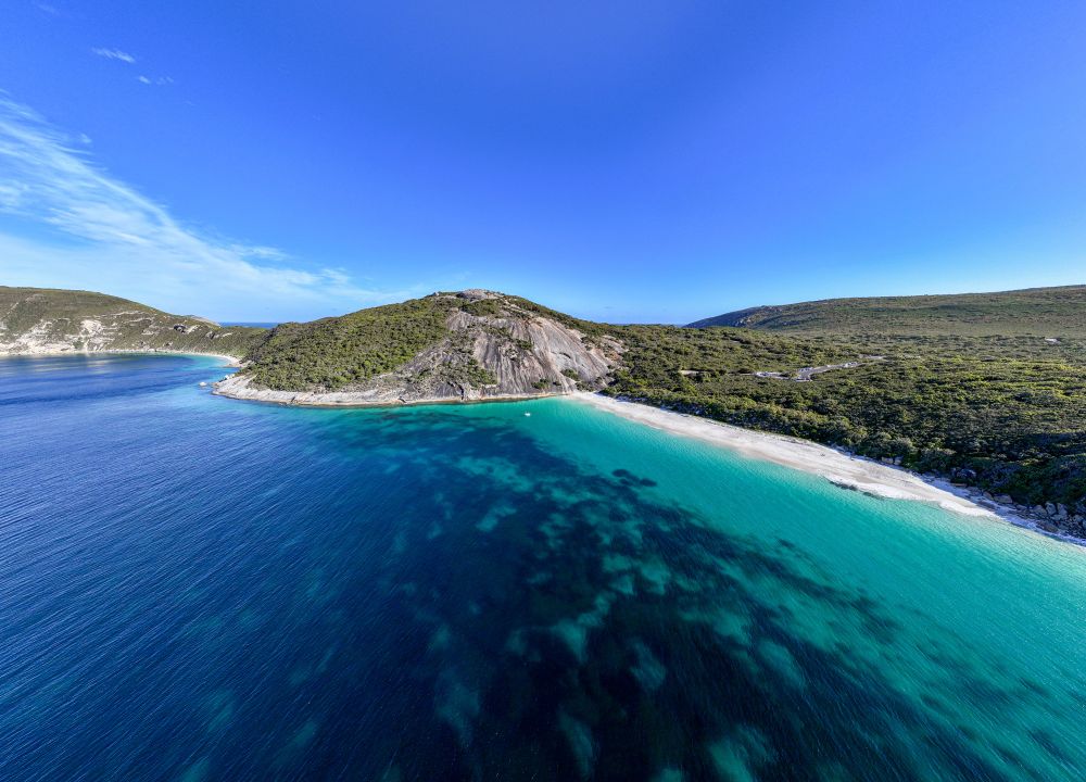 Drone shot of a beach in coastal Western Australia.