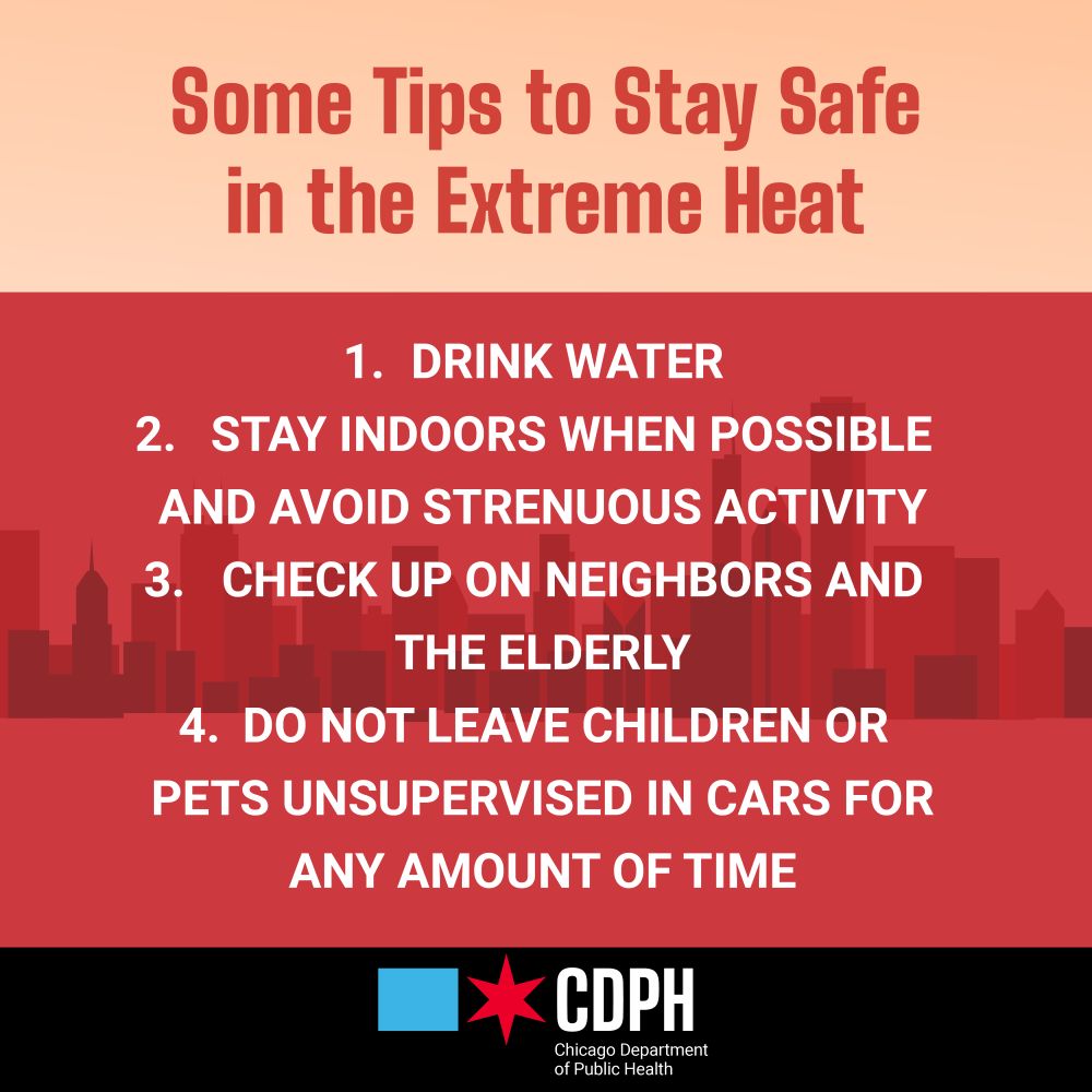Tips in red on how to stay safe in the heat.