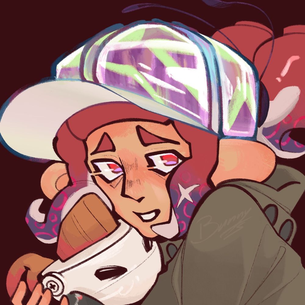 An Octoling with red ink, holding an Autobomb.