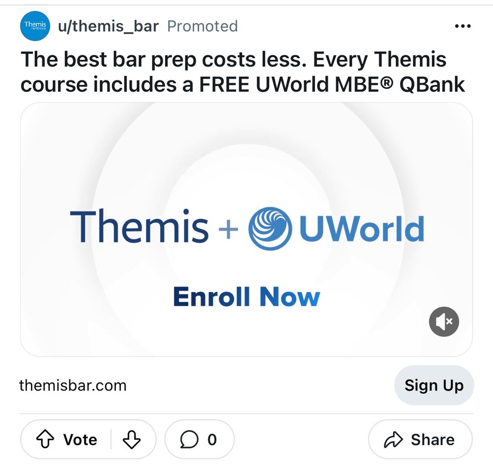 An ad on Reddit for Themis bar prep