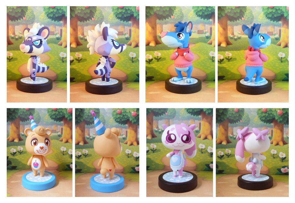 various OCs in an animal crossing villager style, cast with resin. 