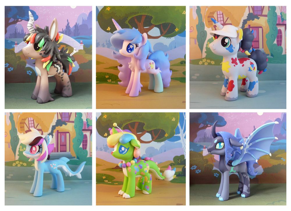 A collection of commissioned OC pony sculptures made of resin