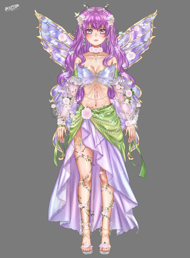 Model art of a fairy, she is covetrf in flowers and jewels