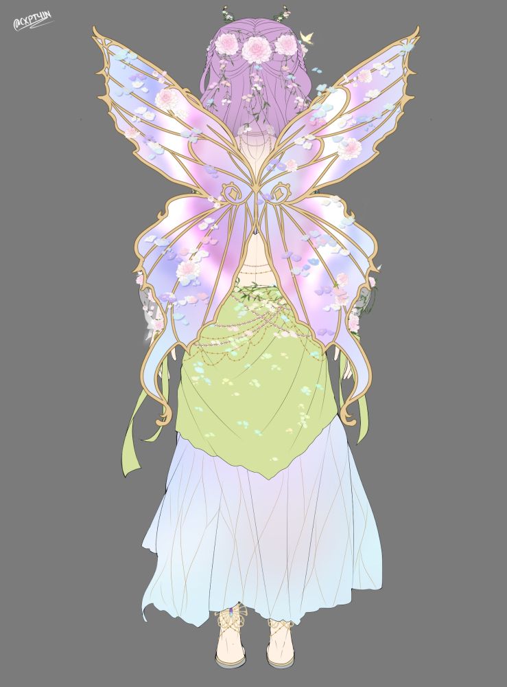 An image of the back of a female with her wings