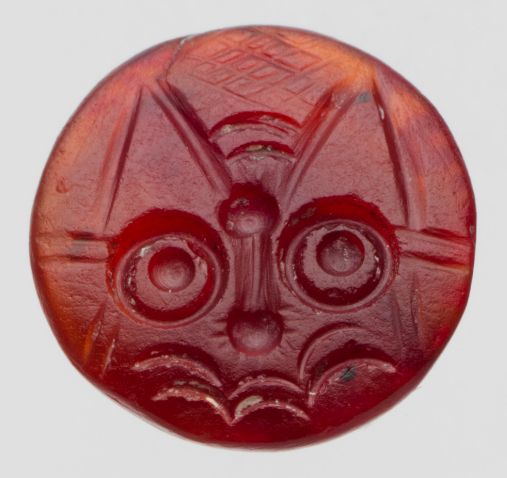 Title: Carnelian stamp seal
Period: Middle Minoan II-III
Date: ca. 1900–1600 BCE
Culture: Minoan
Medium: Carnelian
Dimensions: Diameter 0.9 cm; H. 0.75 cm 