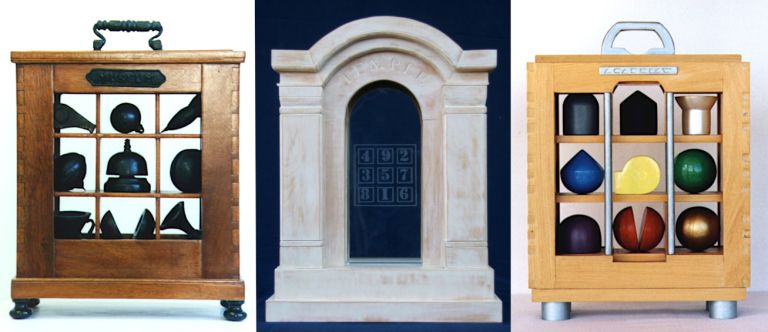 Sculptures by Charlayn von Solms depicting the Helikonian Muses Mneme, Aoiden, and Meleten. Each contains elements of the nine Olympian Muses from an Aristotilean (Museum), Pythagorean (Temple), and Platonic (Academy) perspective