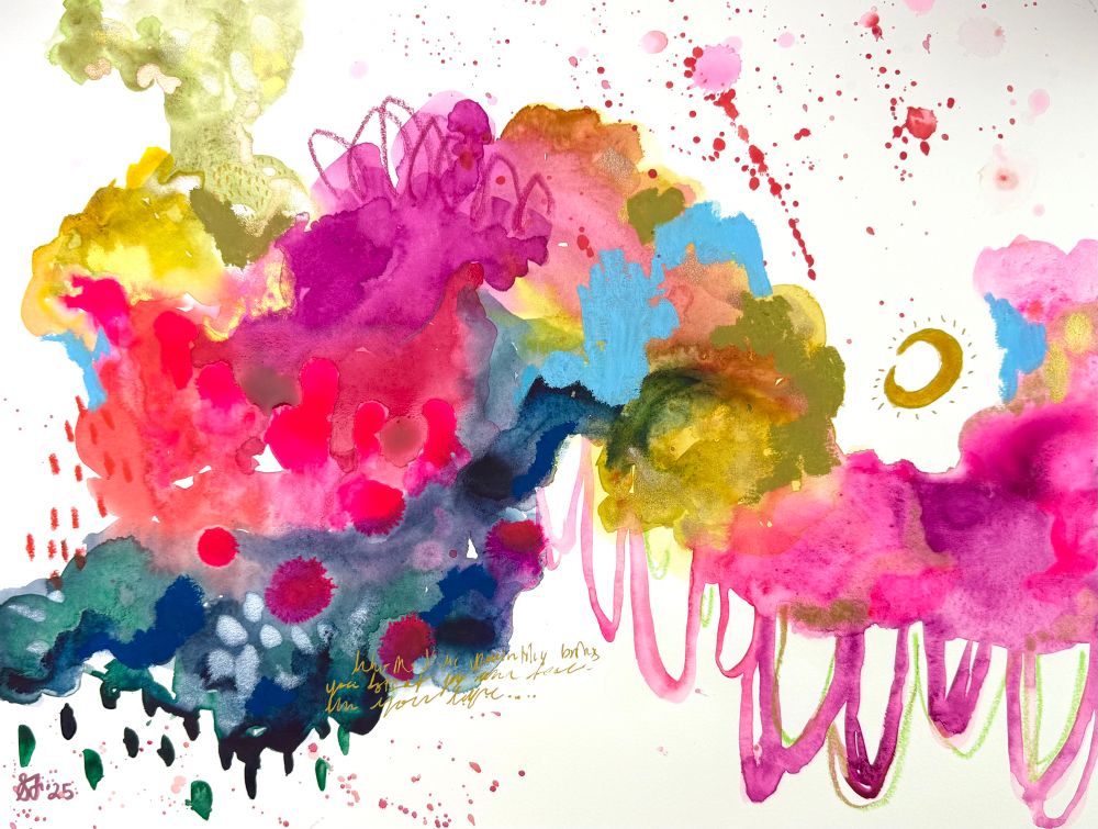 A colorful abstract painting on paper