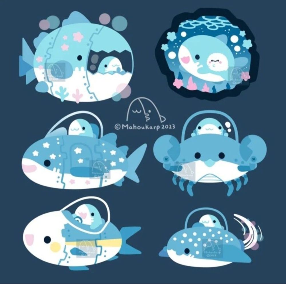 illustration of some submarines in the shapes of fishies and a crab

the further you go down the more ocean pressure there is so drew my Mako shark in some submarines so he can explore 🌊