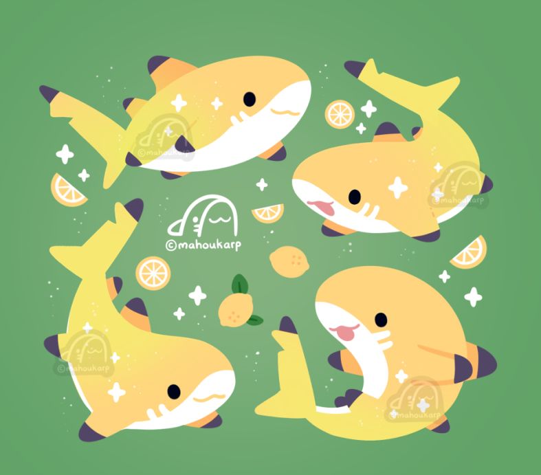 Illustrations of lemon sharks. They are called lemon sharks due to their yellow color. They do not actually taste like lemons