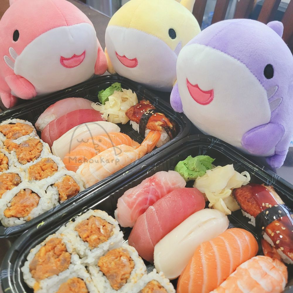 shork plushies by mahoukarp eating sushi 