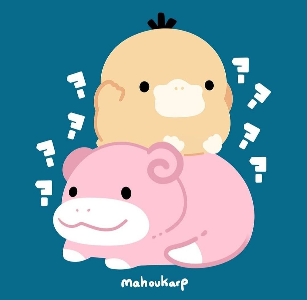 Illustration of slowpoke and psyduck from pokemon. Their combined iq is still in the single digits
