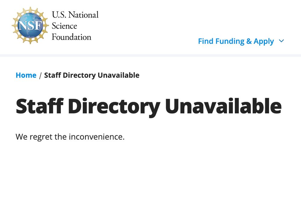 A screenshot of the NSF Staff Directory Page. It says "Staff Directory Unavailable. We regret the inconvenience."
