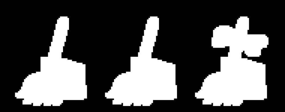 a teaser for new enemies
the image is entirely black and white
with the new enemies being white silhouettes on a black background

the first and second look identical to the existing broomer enemy
the third is the same except it seems to have something attached to the handle of its broom