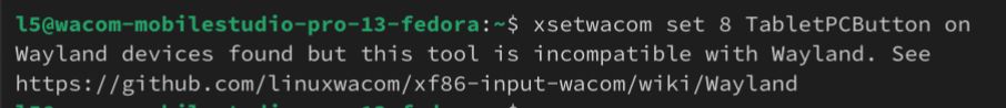 Wayland devices found but this tool is incompatible with Wayland. See
https://github.com/linuxwacom/xf86-input-wacom/wiki/Wayland