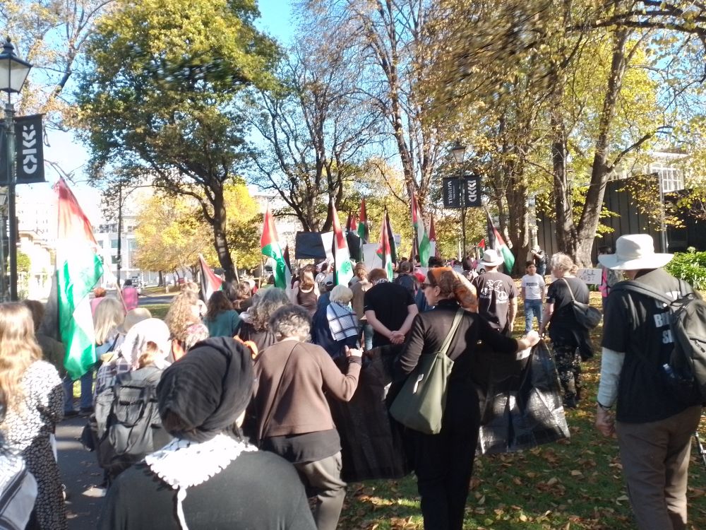 Large crowd with Palestinian flags sets off from the Museum Reserve 