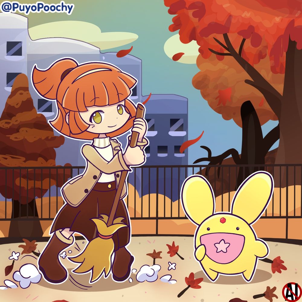 Arle sweeping the floor