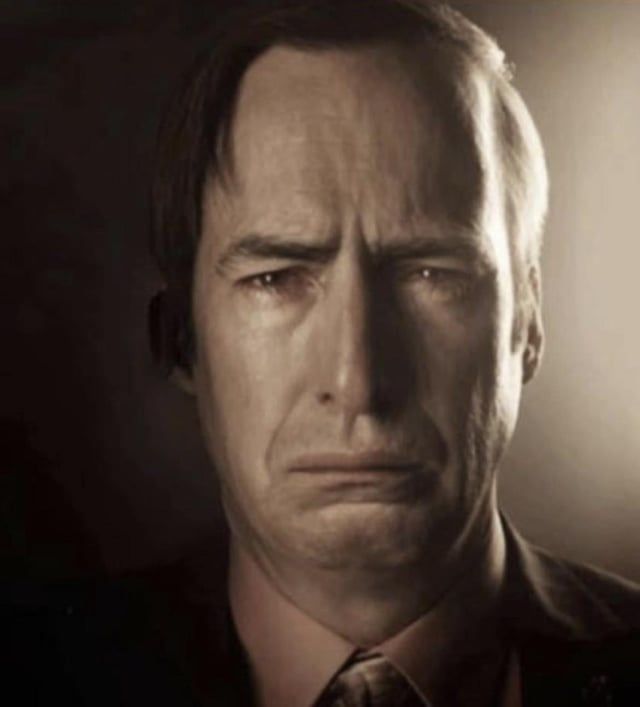 Saul Goodman crying in de-saturated color