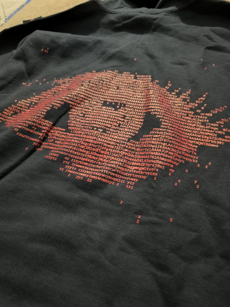 Close up shot of the eye on the back of the hoodie
