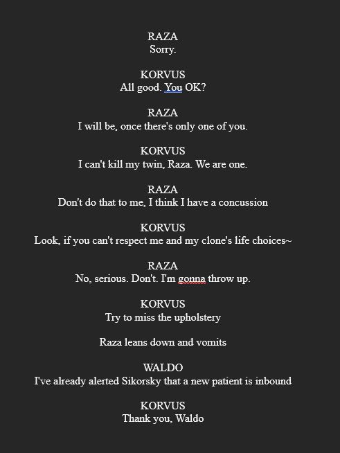 script excerpt from an unsold pilot for a Marvel series (Starjammers).