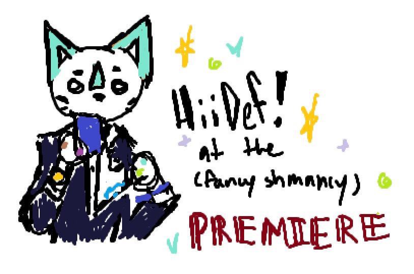 A simple doodle of a cat version of waterparks singer and songwriter Awsten Knight, creator of clothing brand HiiDef, wearing the outfit he wore to a movie premiere recently.