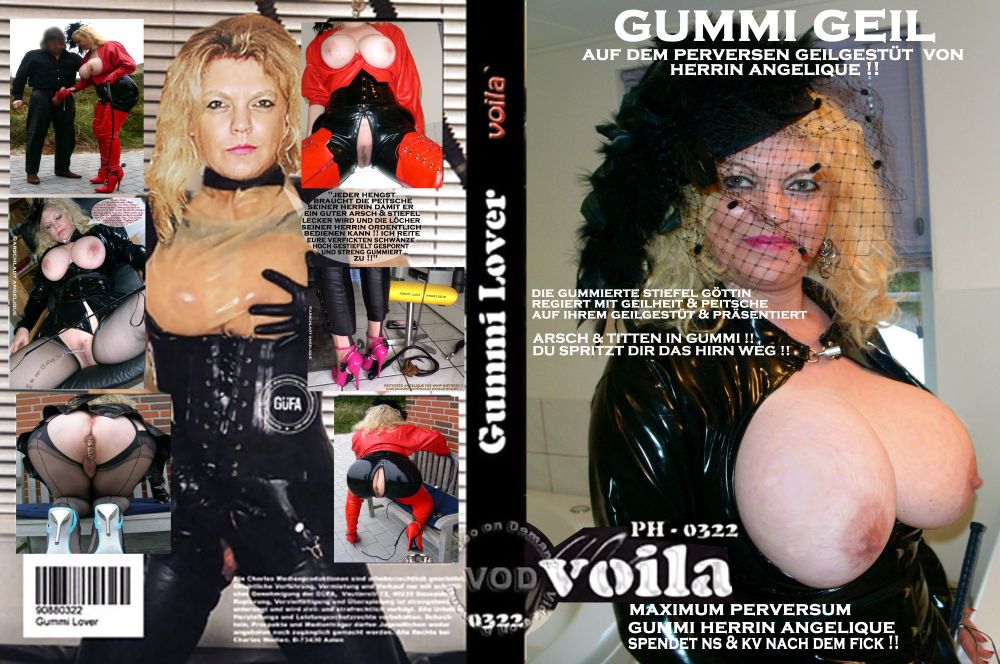 Ich bin die SCHWANZGEILE WITWE ANGELIQUE !! Hoch GESTIEFELT im geilen GUMMI OUTFIT lasse ich die PEITSCHE Knallen bis die SCHWÄNZE ABROTZEN und die VOTZEN SPRITZEN !!