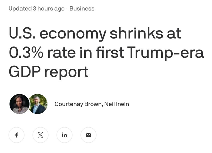 U.S. economy shrinks at 0.3% rate in first Trump-era GDP report