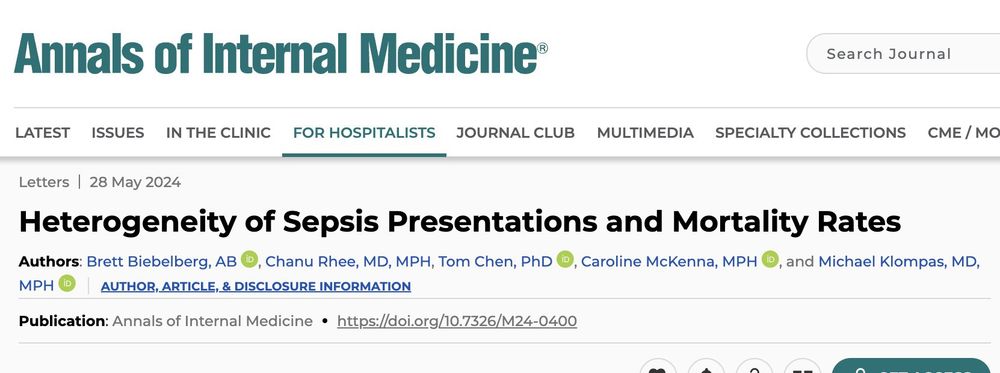 Annals of Internal Medicine: Heterogeneity of Sepsis Presentations and Mortality Rates