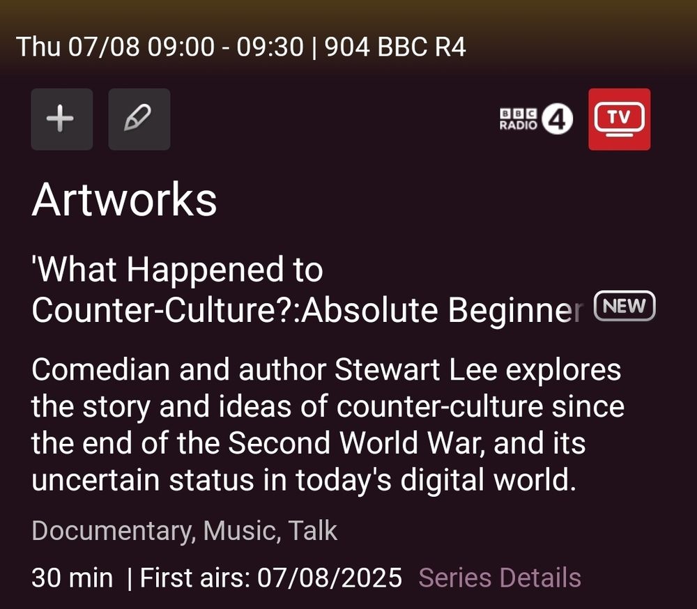 Radio listing for a new five-part series by Stewart Lee on Radio 4: What Happened to Counter Culture? Starts this Thursday at 9.00a.m.