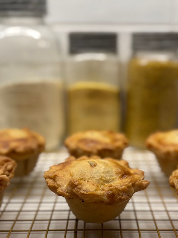 Handmade beef & mushroom & smoked Gouda pies made with a lard pastry 