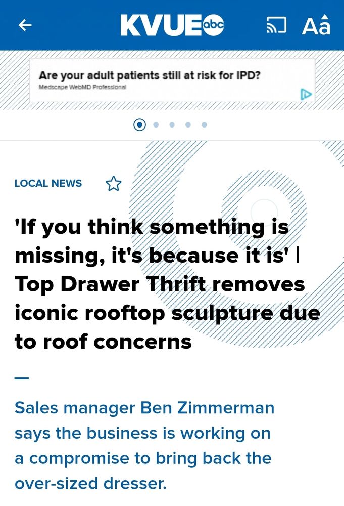'If you think something is missing, it's because it is'I Top Drawer Thrift removes iconic rooftop sculpture due to roof concerns