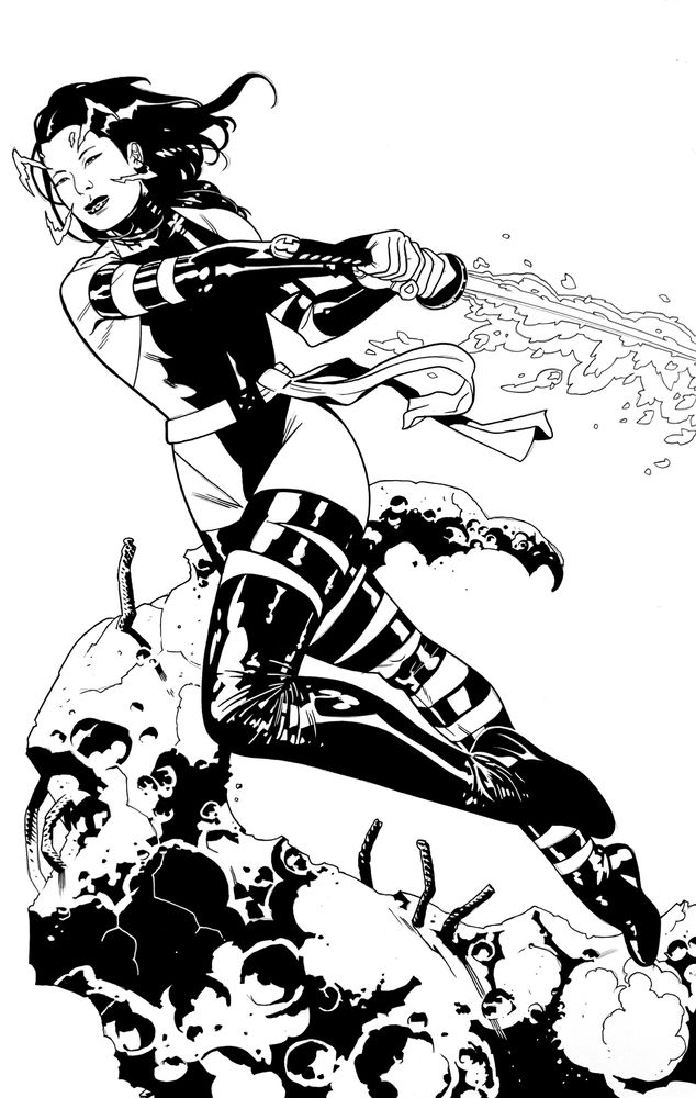 Psylocke swinging a katana
