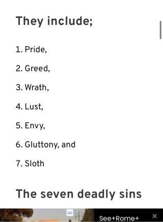List of the 7 deadly sins