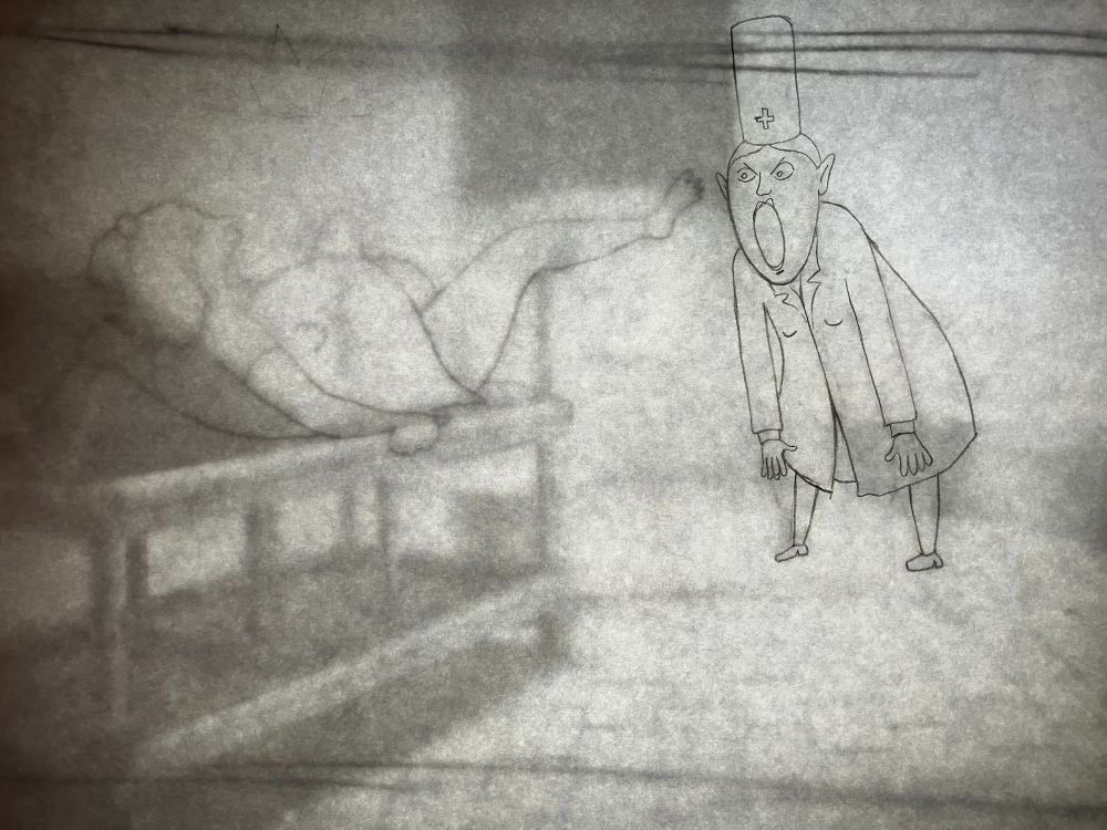 Animation linetest image of a birthing scene.
