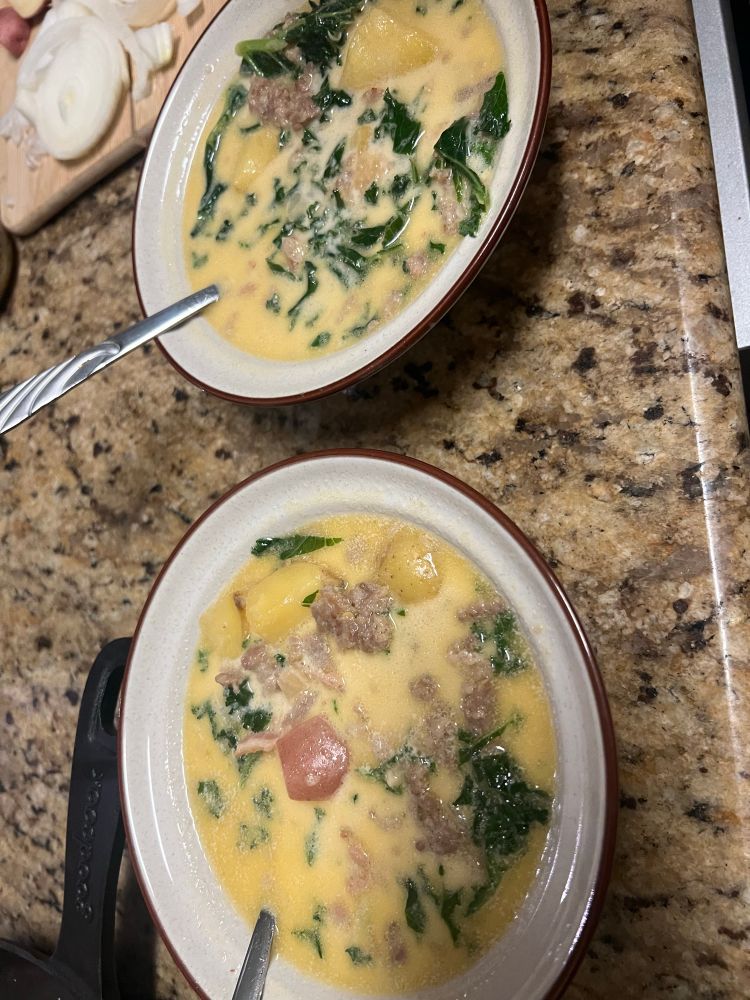 Two bowls of homemade Zuppa Toscana 
