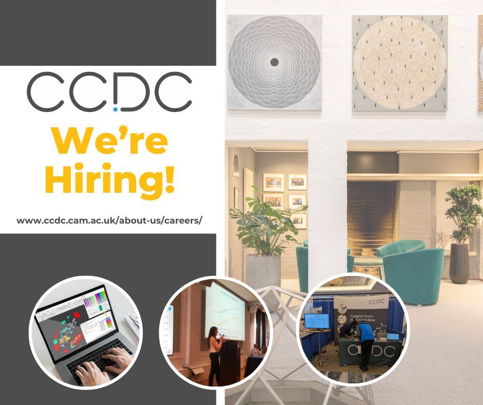 Promotional graphic with a large image of the CCDC building interior plus three smaller images of a laptop showing computational software in use, someone presenting and a CCDC conference booth.