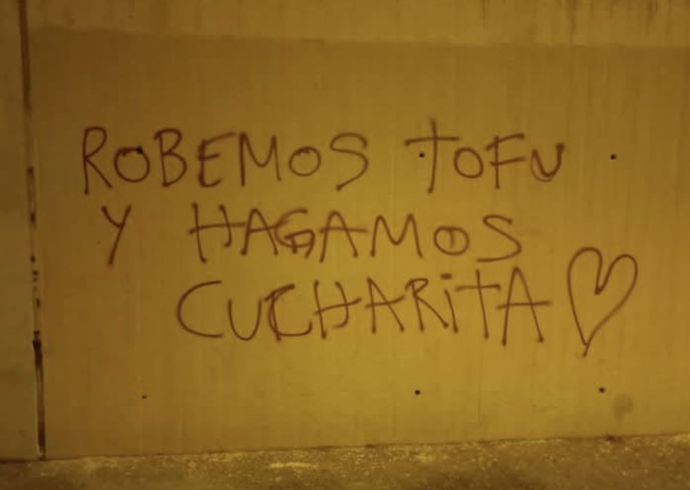 Pintada con el texto Robemos tofu y hagamos cucharita ❤️