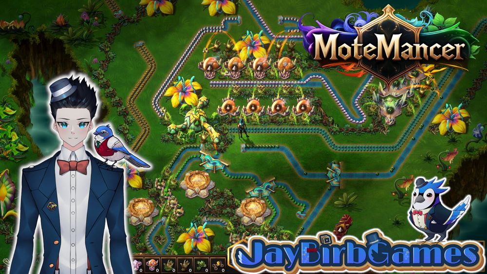 Stream thumbnail for the VTuber JayBirbGames playing the game MoteMancer
