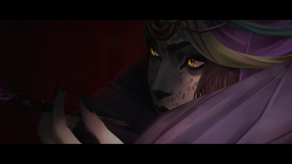 Screenshot of Lest from Arcane season 2, close-up on her face
