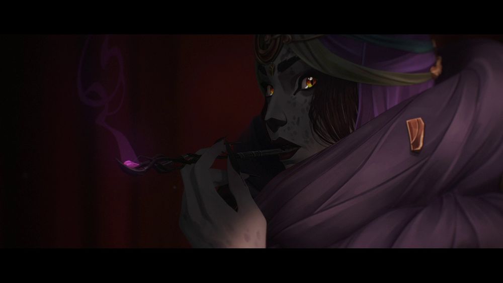 Screenshot of Lest from Arcane season 2, medium close up on her upper body
