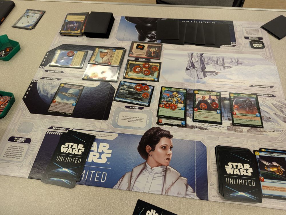 Play board for Star wars unlimited with a game in progress.
