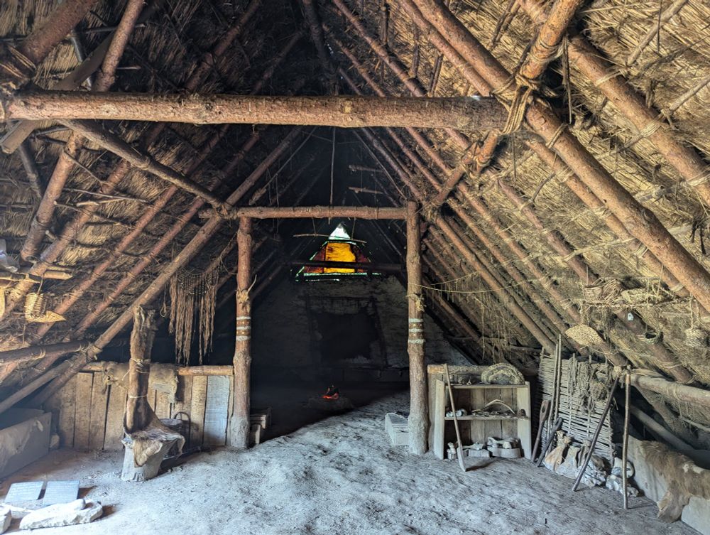 Inside a Neolithic farmhouse recreation.