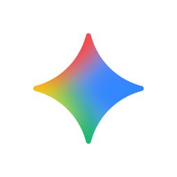 Das Logo von Google Gemini, eine Raute mit konkaven Seiten, gefärbt in den vier Google-Farben.