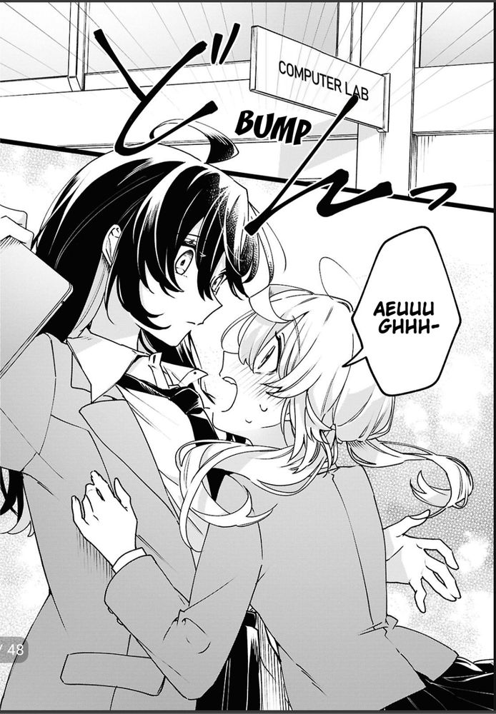 Manga panel of one girl running into another. She says AEUUUGHHH-