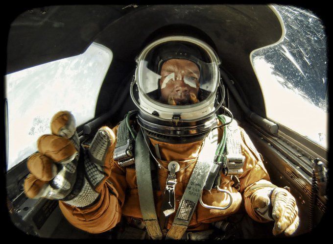 Christopher Michel in the cockpit of a U-2 spy plane, 70,000 ft above the earth. Photo by Christopher Michel.
