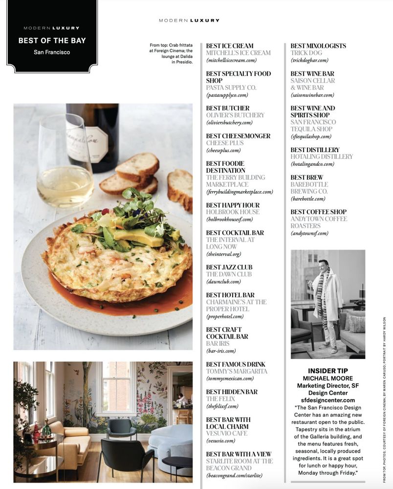 A list of the Best of the Bay from San Francisco Magazine.
