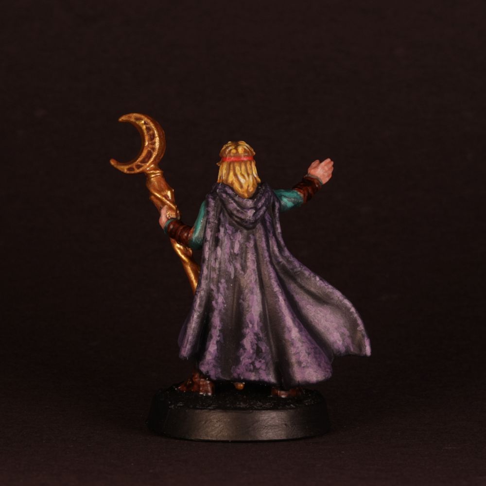 Painted miniature Wizard from Heroquest game (back view).