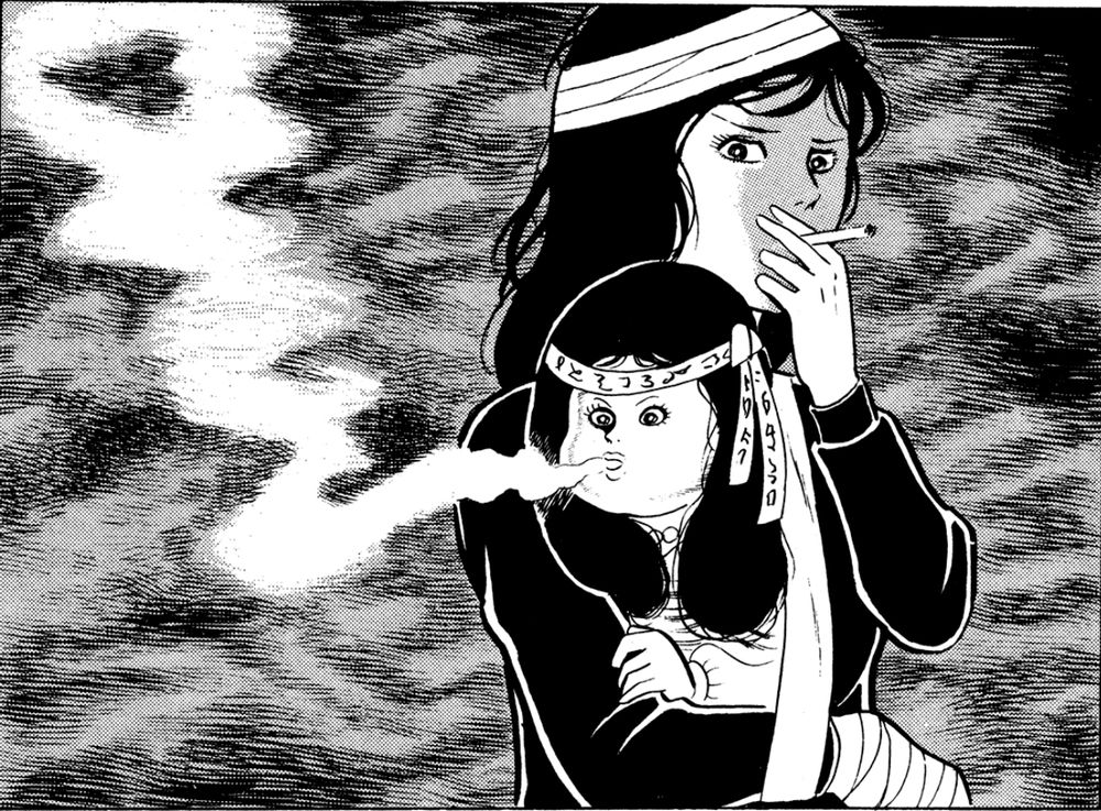 ....and her "little sister", the living doll Gumi-chan, exhales