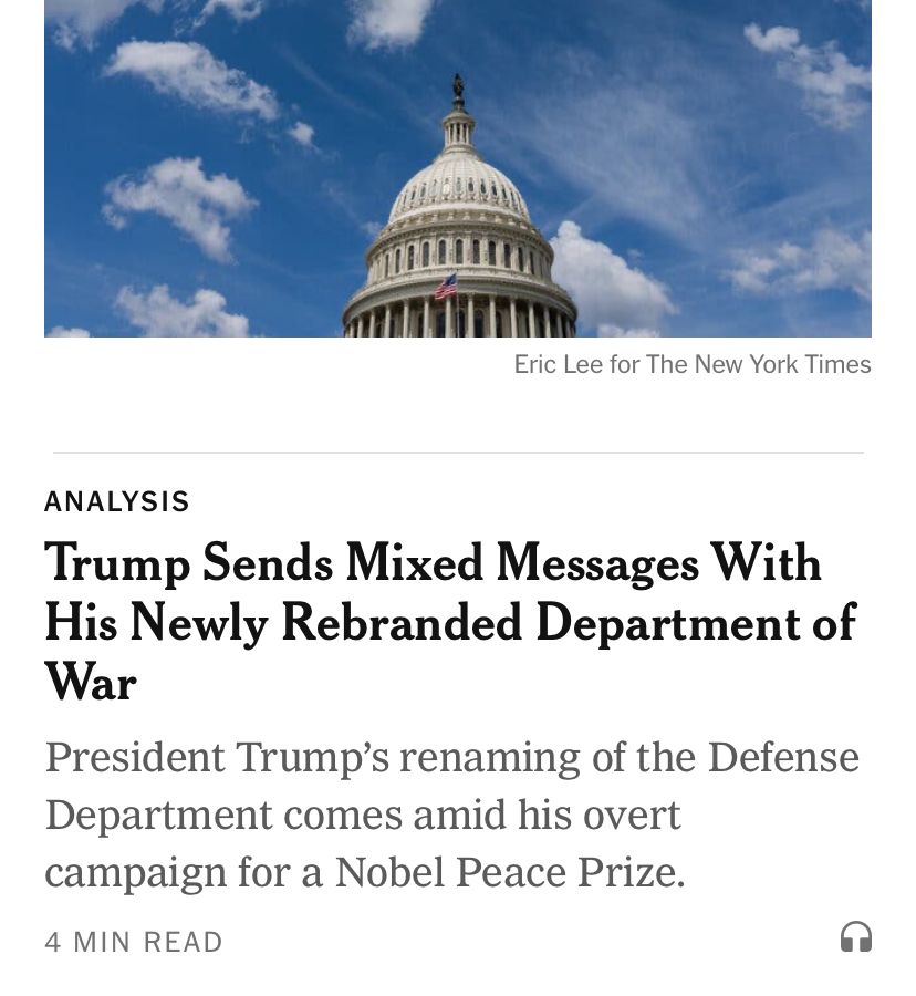 NYT Headline: Trump sends mixed messages with his newly rebranded Department of War