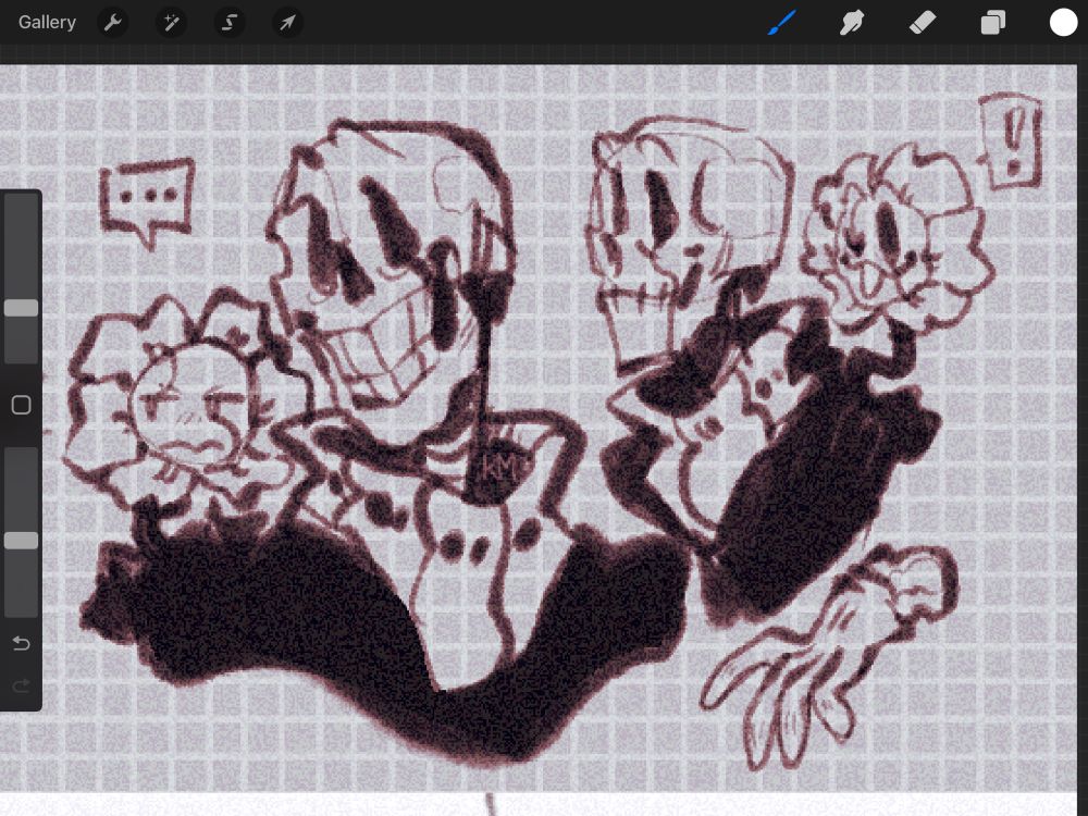 Black and white characters sketches in warm hue. 