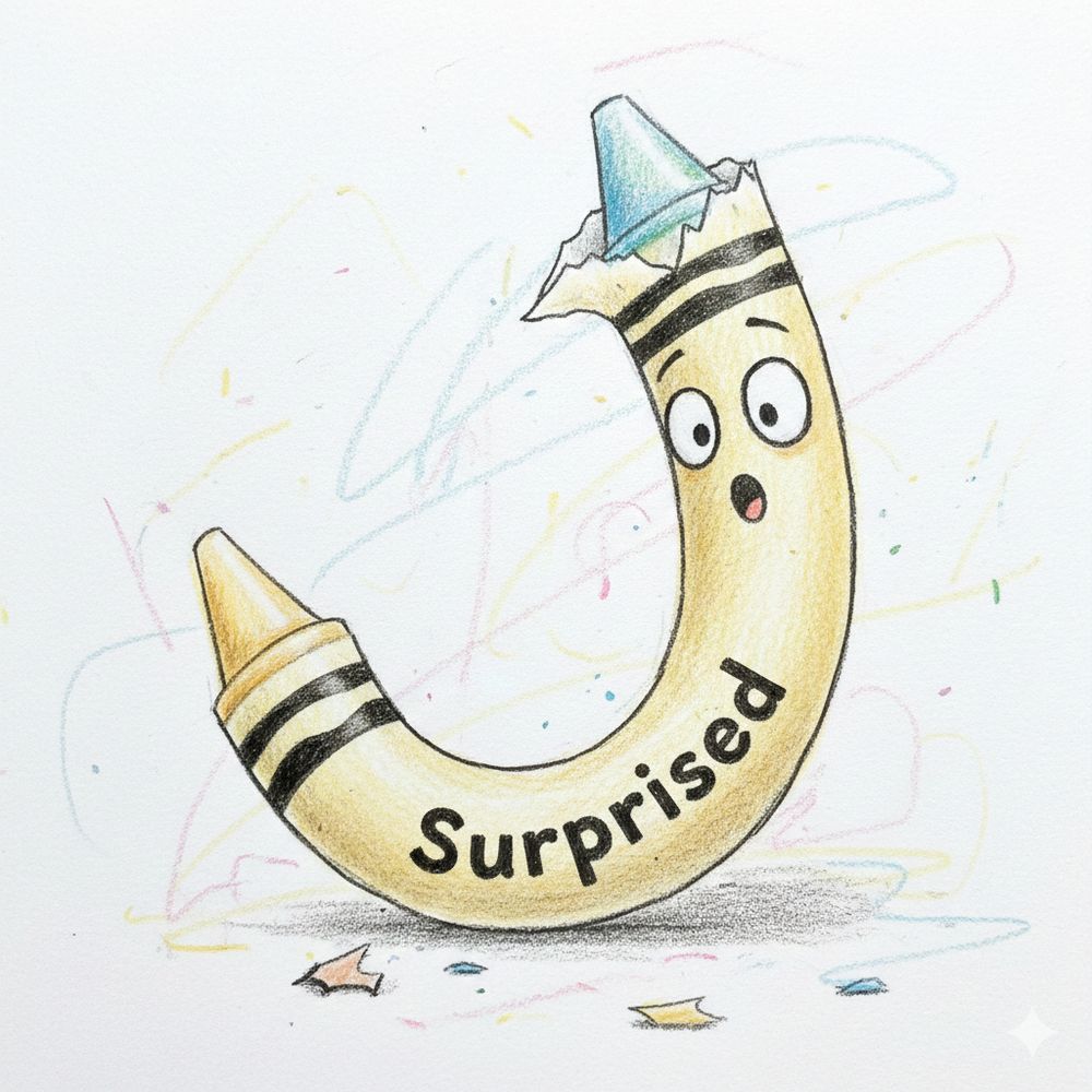 A crayon labeled "Surprised." 